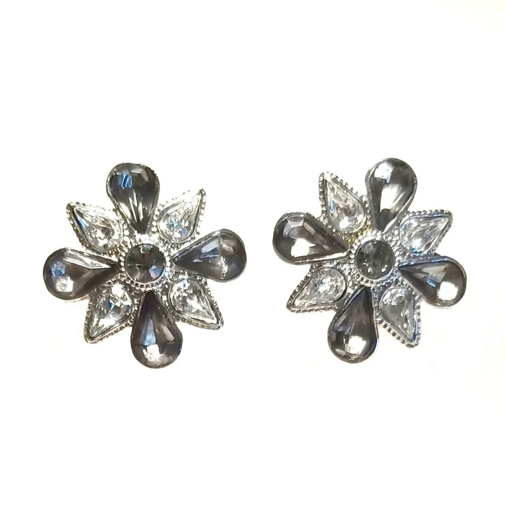 Avon White and Gray Crystal Clip-ons Evening Fairycore Bridal Formal